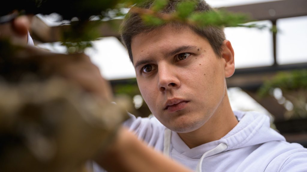 Dalibor Stojanović posmatra bonsai